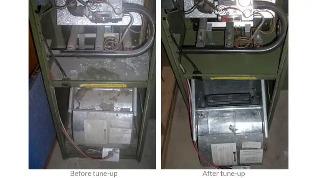 Furnace burner compartment before and after a professional tune-up
