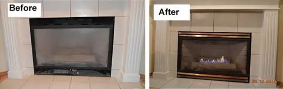 Gas fireplace insert, before and after
