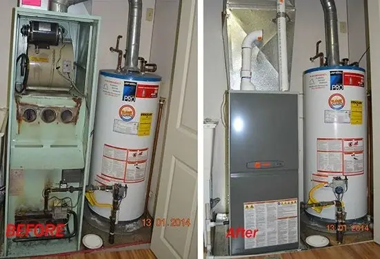 Furnace and water heater replacement, before and after