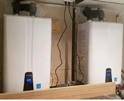 Newly installed gas water heater with venting and piping